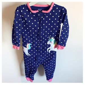 CARTER’S Unicorn Footless Zip Pajamas Navy White